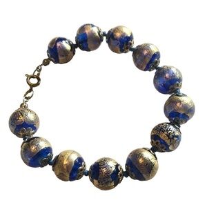 Cobalt Blue Venetian Wedding Cakes Style Glass Bead Mediterranean Bracelet